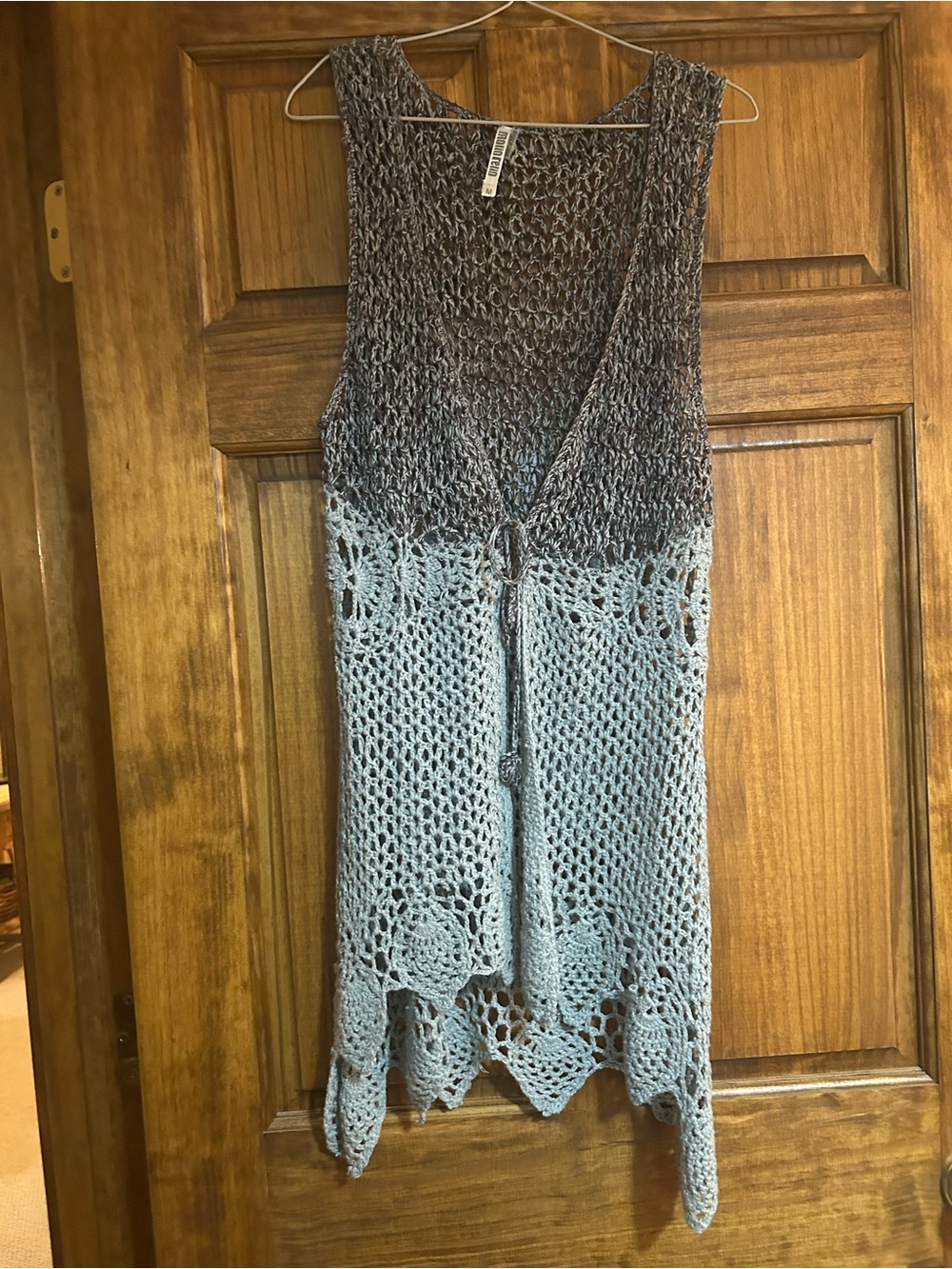Handcrafted Gray to Light Blue Crochet Swim Cover-Up Vest